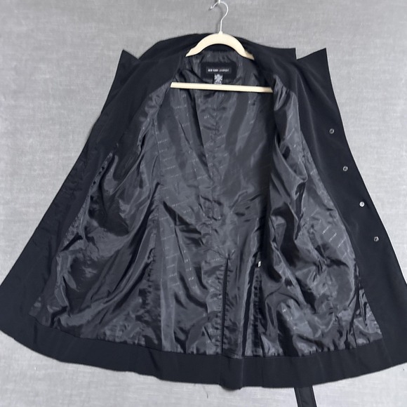 New York Co Trench Coat M Black Belted Long Rain Jacket Classic Retro Fall Layer - Picture 9 of 13